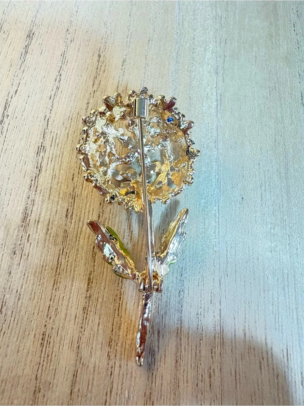 Floral Crystal Cluster Brooch - Blue, White & Green Enamel
